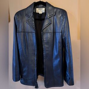 Beautiful vintage women’s navy blue leather jacket  by Rocco D’ Amelio.